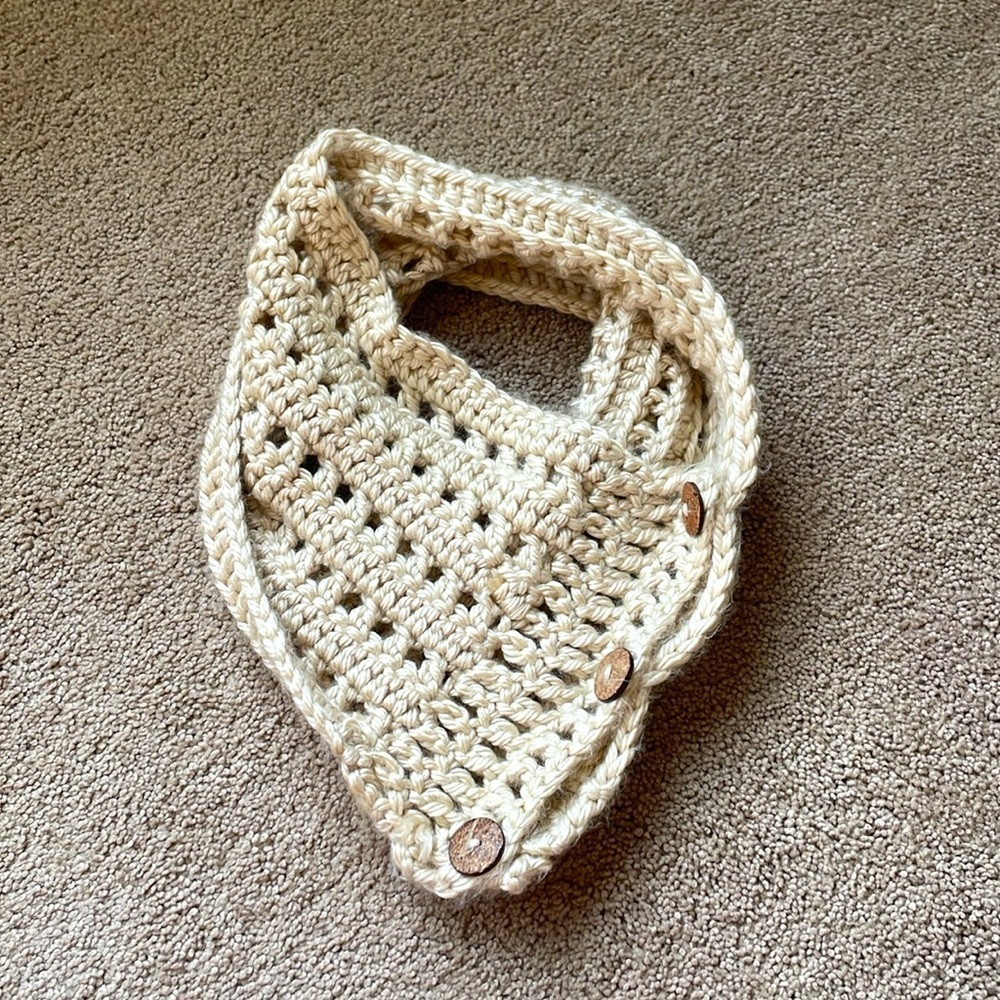 Chunky Knit Beige Cowl Scarf Three Button Hand Knit Boho Hygge Scandi Girl